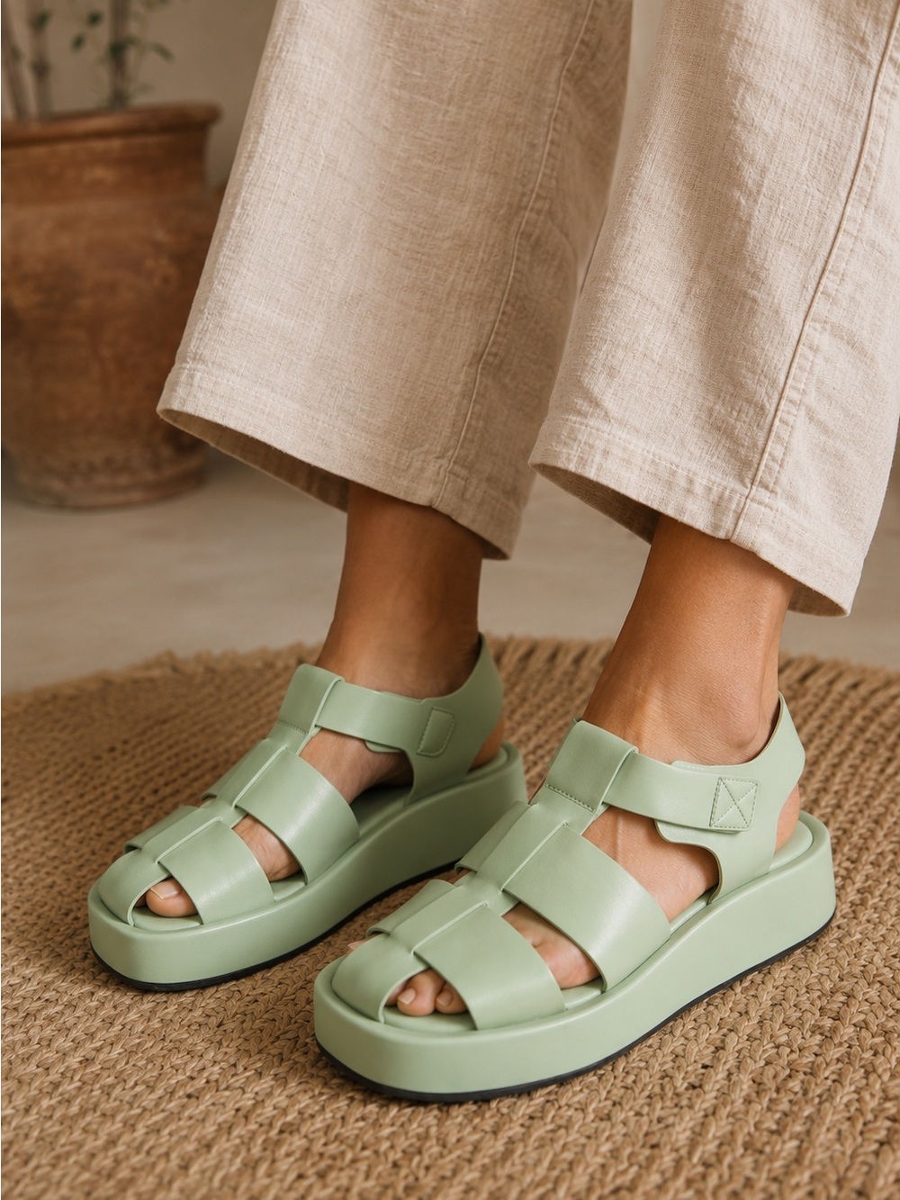 Pilcro Platform Fisherman Leather Green Women's Sandals